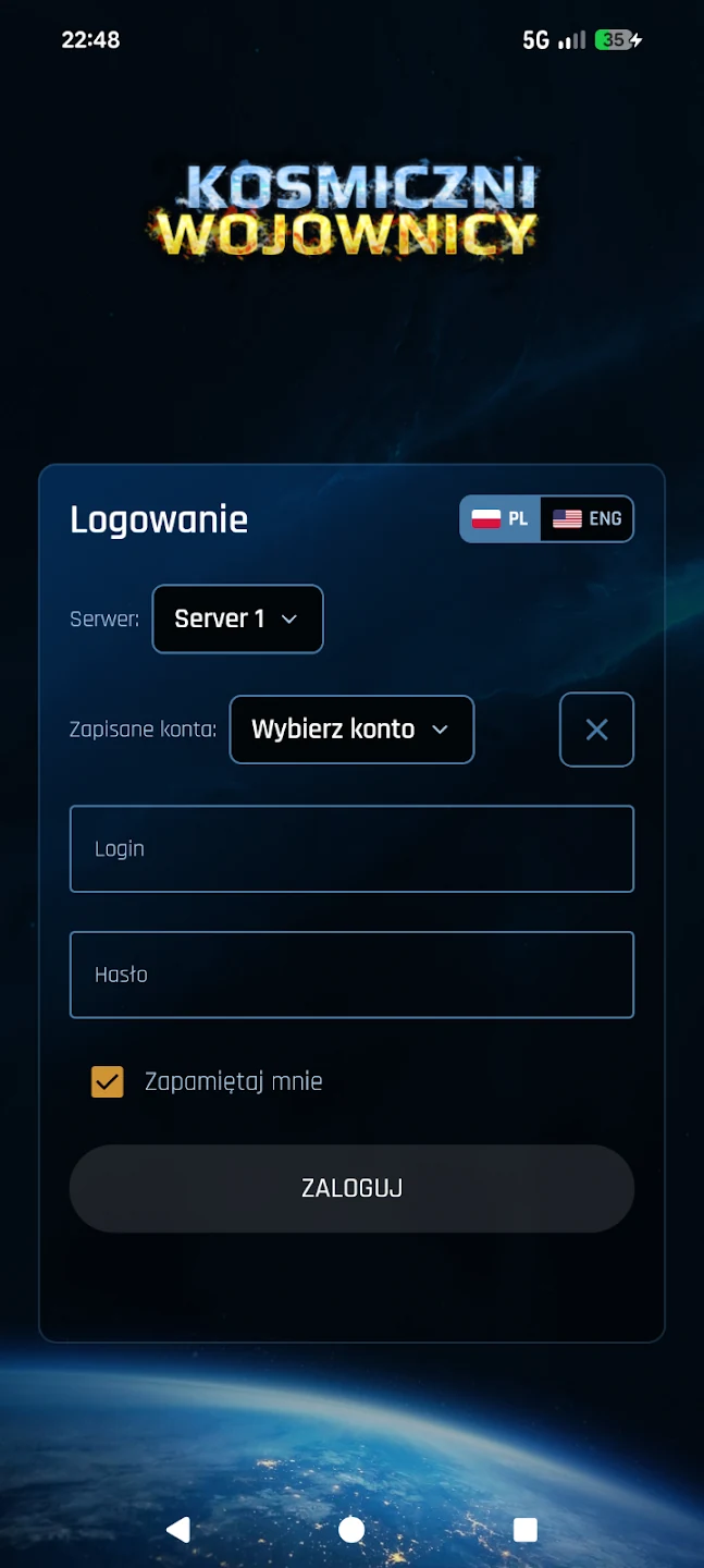 KW Mobile — sign in and choose a server